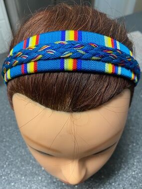 Authentic Handmade Mexican Blue Multicolor Braided Fabric Headband